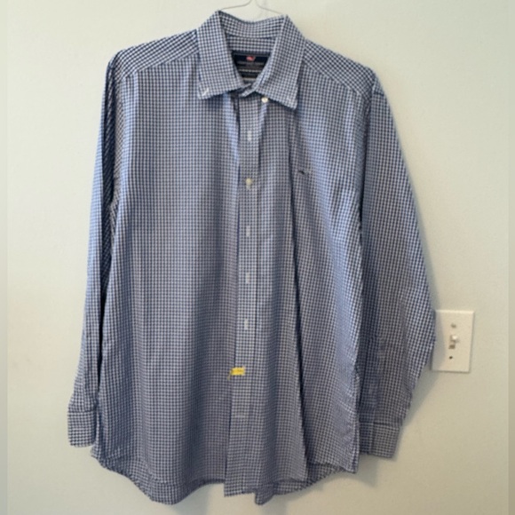 NWOT Men’s Vineyard Vines Slim Fit Gingham Poplin in Navy Blue&White - L - Picture 4 of 9